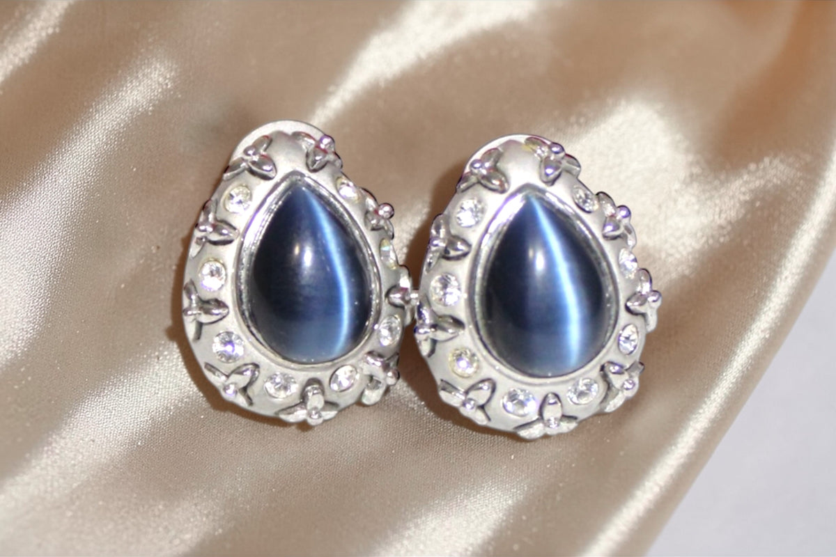 Jaestial Blue Fire Vintage Statement Earrings with deep blue stones and silver-tone settings.