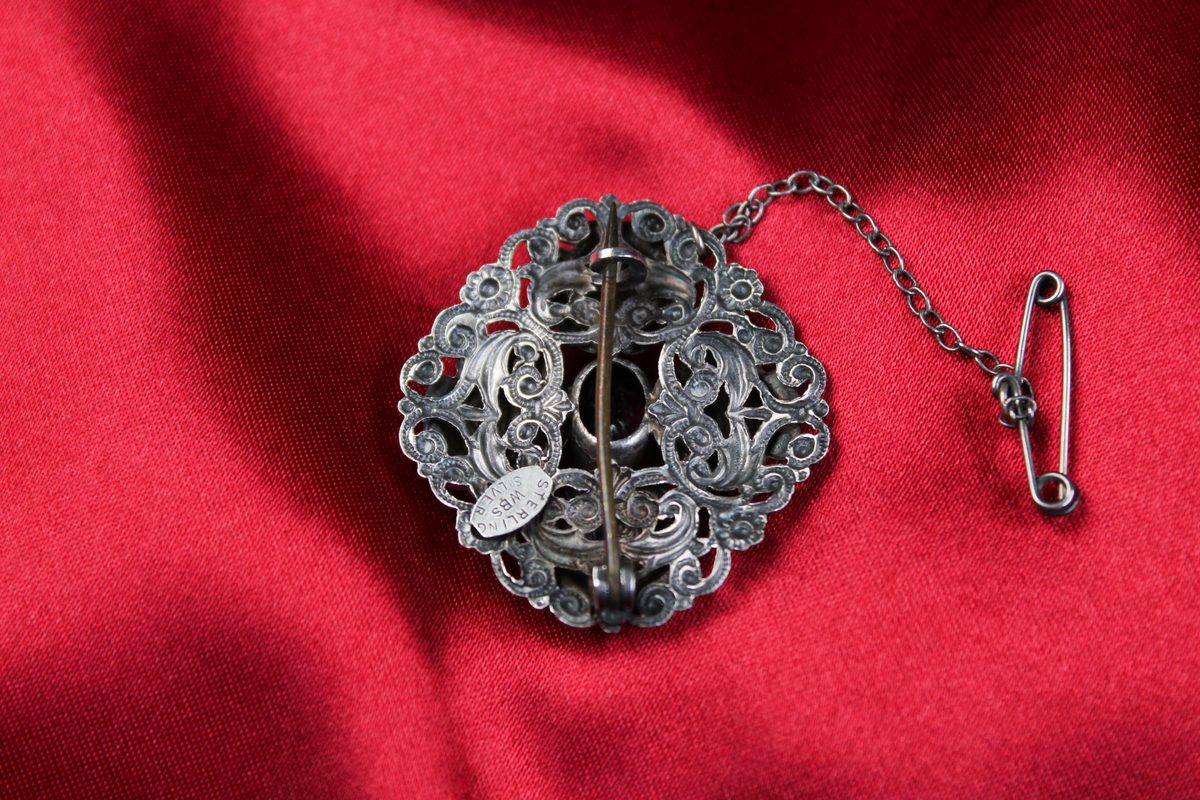 Victorian W.S. Sterling Silver Amethyst Paste Rose Brooch Pendant c. 1880s–1890s