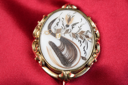 Victorian 10k Gold-Filled Hairwork Mourning / Sentimental Brooch