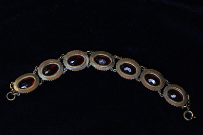 Antique Czech Bracelet | Faceted Red Czech Glass | 6.5” | Bohemian Jewelry