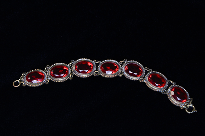 Antique Czech Bracelet | Faceted Red Czech Glass | 6.5” | Bohemian Jewelry