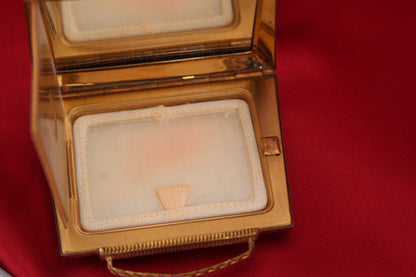 Chic 1950s 1950s Brown Leather Handbag Powder Compact