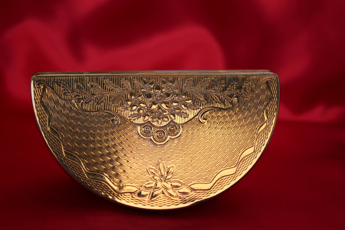 1950s Ornate Golden Demi-Lune Powder Compact