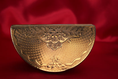 1950s Ornate Golden Demi-Lune Powder Compact