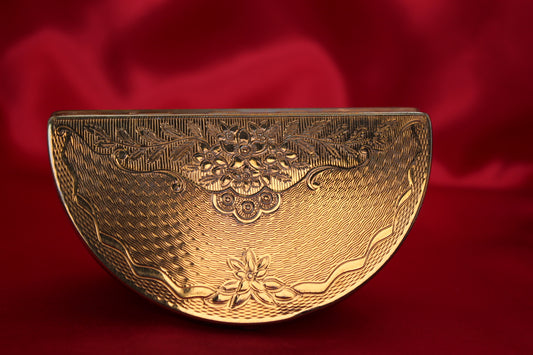 1950s Ornate Golden Demi-Lune Powder Compact
