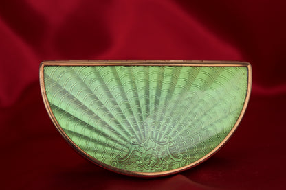 Gorgeous 1950s Green Guilloché Enamel Demi-Lune Compact