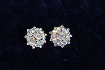 Jaestial Iridescent 10k Gold Filled Statement Earrings Vintage Glamour with clear stones.
