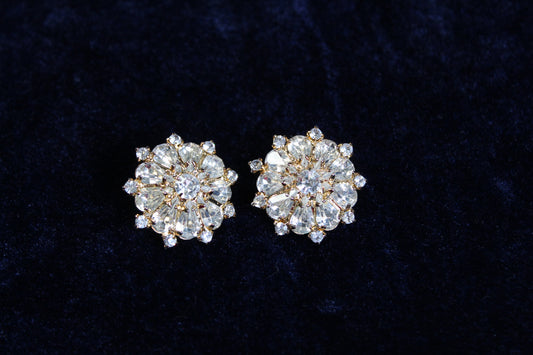 Jaestial Iridescent 10k Gold Filled Statement Earrings Vintage Glamour with clear stones.