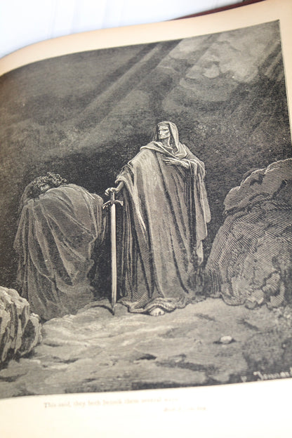 Gustave Doré engraving from Paradise Lost showing two figures and a sword.