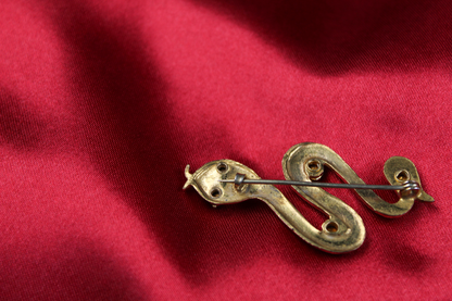 1800s Antique Victorian Gold-Tone Double Snake Brooch Pendant with Paste Stones