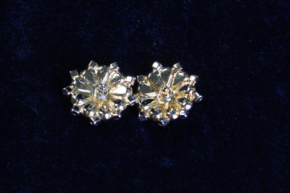 Two vintage glamour 10k gold filled statement earrings with iridescent shimmer.