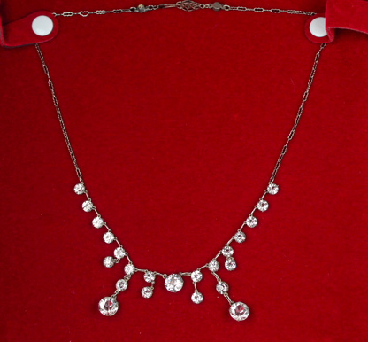 18K Gold Over Sterling Art Deco Paste Diamond Necklace – 1920s Antique