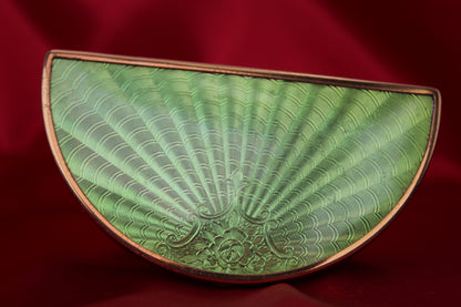 Gorgeous 1950s Green Guilloché Enamel Demi-Lune Compact