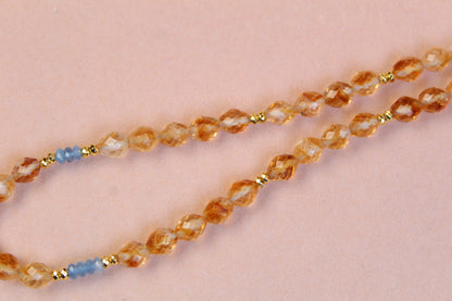 1930s Guilloché Floral Locket Necklace | Handcrafted Citrine & Santa Maria Aquamarine Crystal Beads | 18”