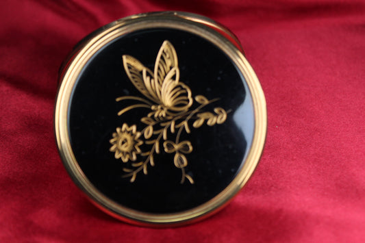 1950s Black Enamel Butterfly Powder Compact