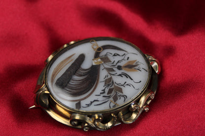 Victorian 10k Gold-Filled Hairwork Mourning / Sentimental Brooch