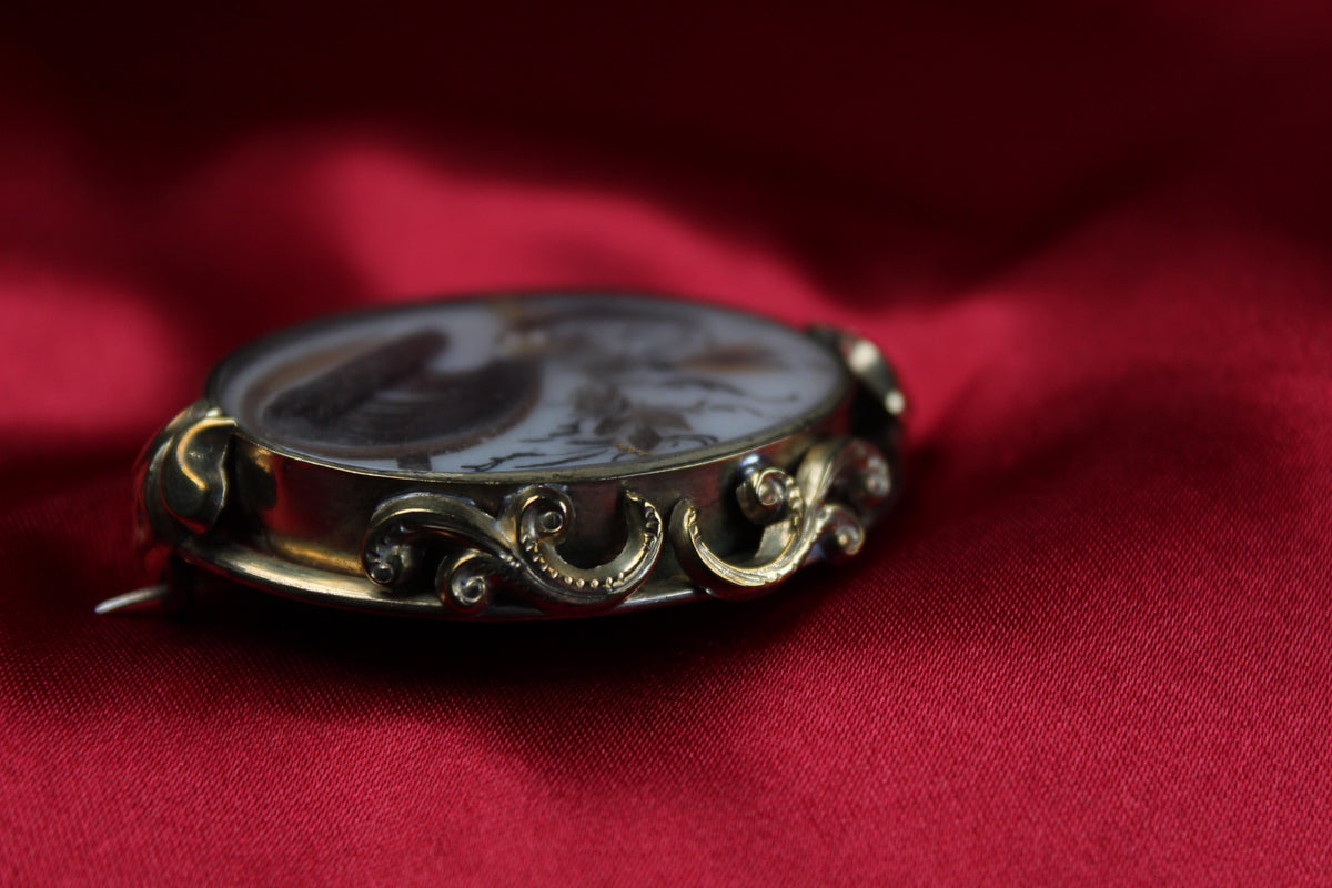 Victorian 10k Gold-Filled Hairwork Mourning / Sentimental Brooch