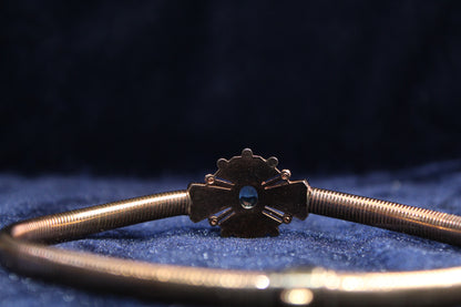10K rose gold filled choker necklace with blue glass stone and Art Deco centerpiece.