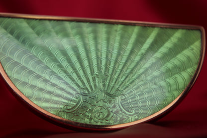 Gorgeous 1950s Green Guilloché Enamel Demi-Lune Compact
