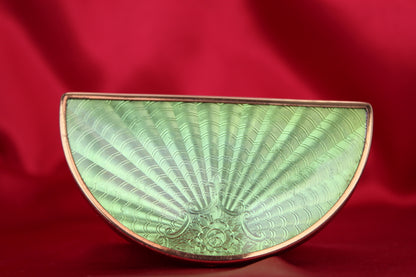 Gorgeous 1950s Green Guilloché Enamel Demi-Lune Compact