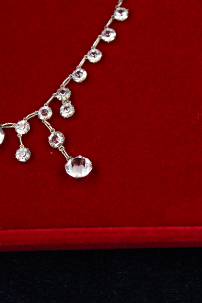 18K Gold Over Sterling Art Deco Paste Diamond Necklace – 1920s Antique