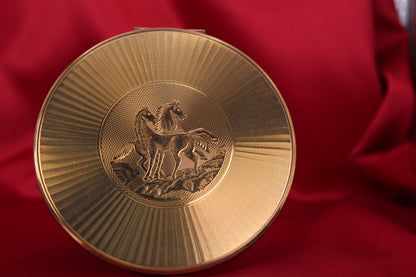 Stunning rare Large 1950s Golden Horse Powder Compact