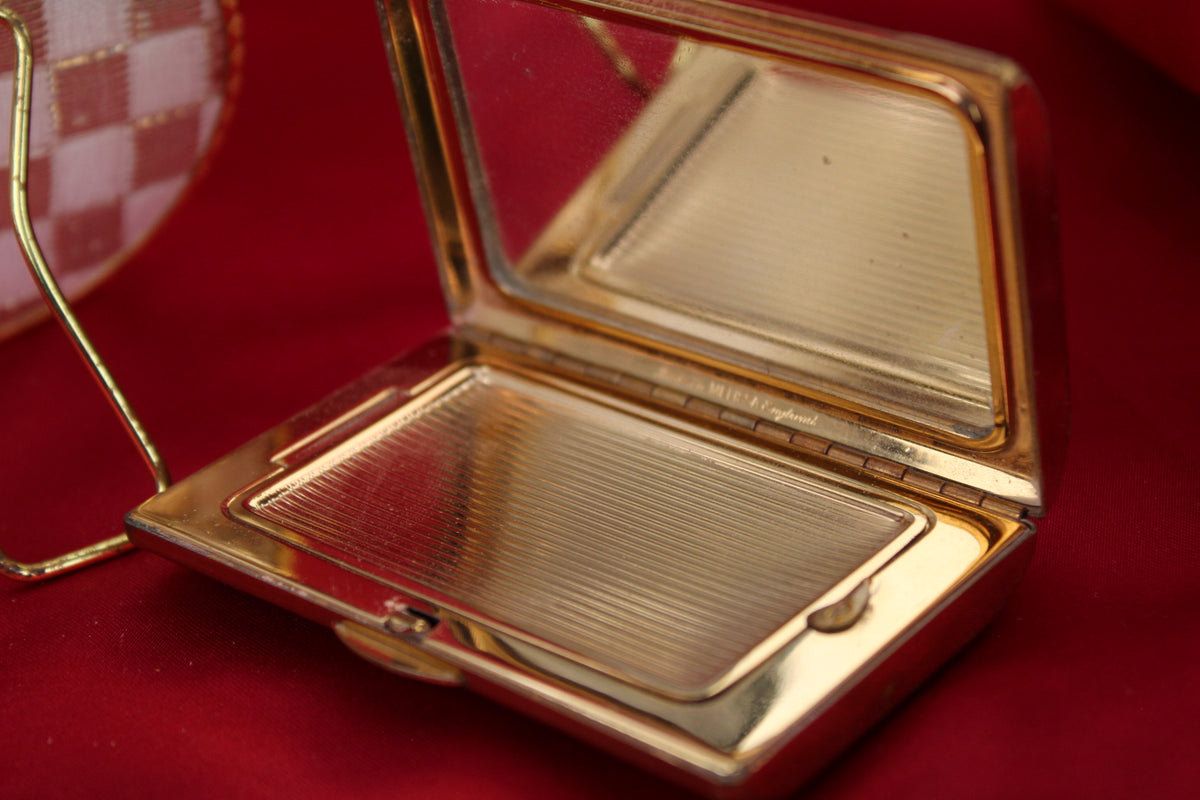 1950s Golden Powder Compact & Vanity Mirror Set