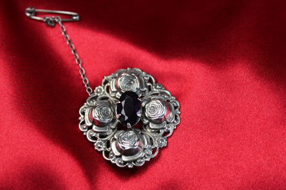 Victorian W.S. Sterling Silver Amethyst Paste Rose Brooch Pendant c. 1880s–1890s