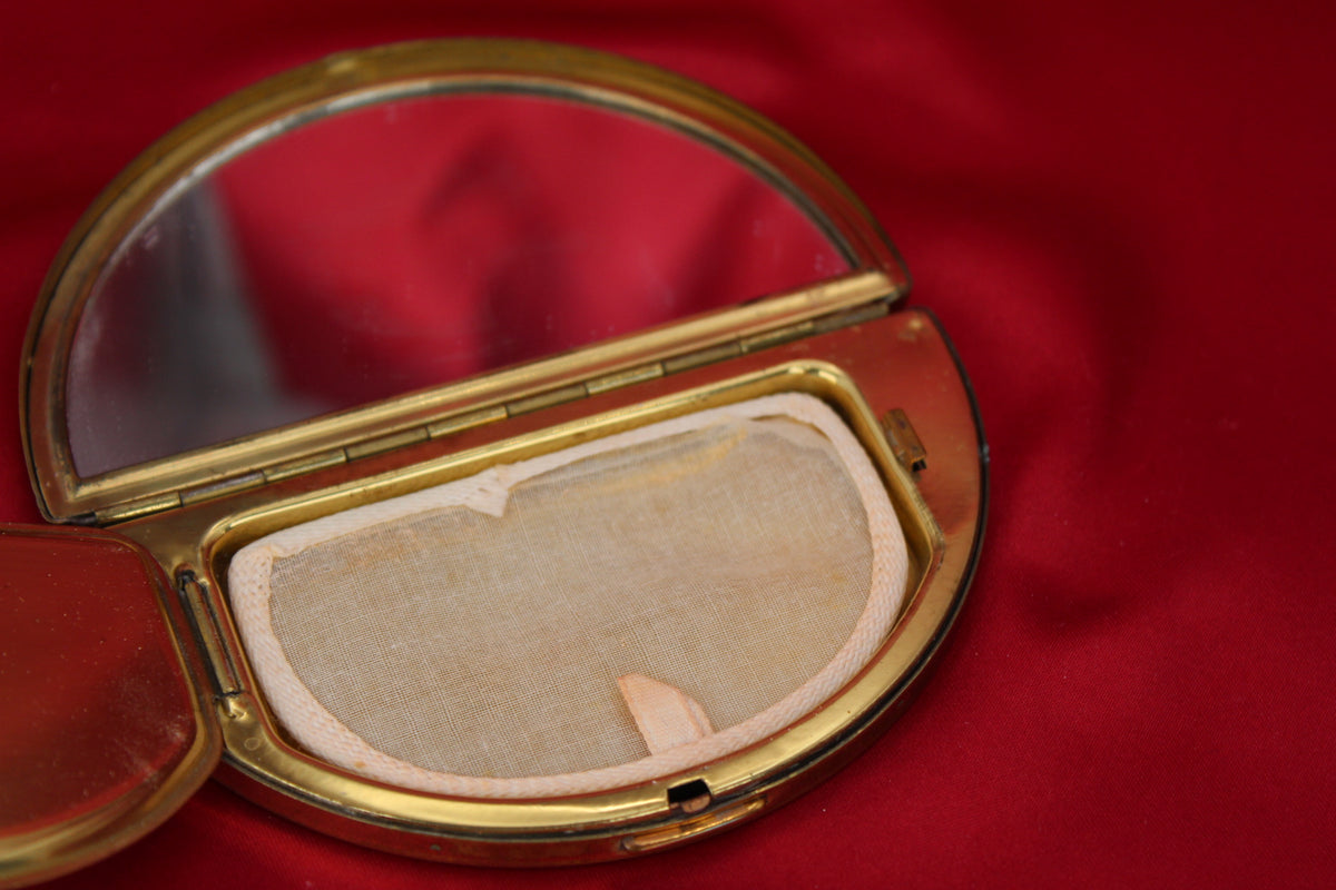 1950s Floral Needlepoint Demi-Lune Powder Compact