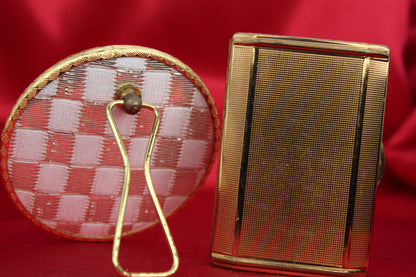 1950s Golden Powder Compact & Vanity Mirror Set