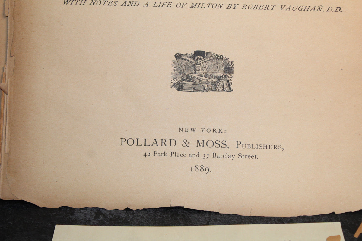 Title page of 1889 edition of Paradise Lost published by Pollard & Moss in New York.