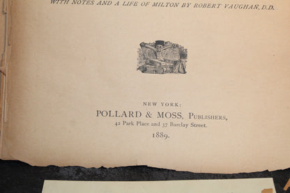 Title page of 1889 edition of Paradise Lost published by Pollard & Moss in New York.