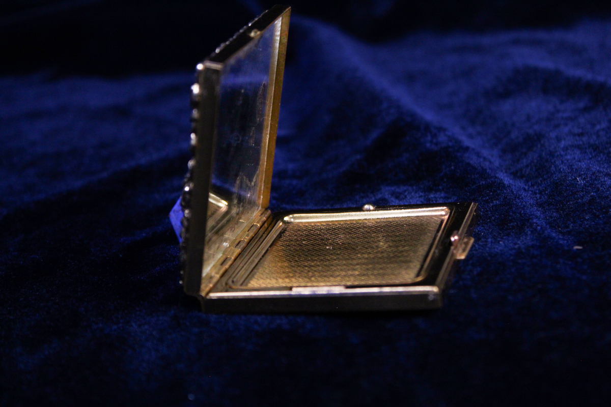 Vintage 1950s Jeweled Floralia Powder Compact | Faux Gemstone & Pearl Vanity Compact