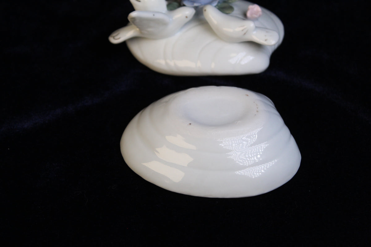 Vintage Porcelain Dove Trinket Box | Hand-Painted Floral Jewelry Box