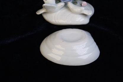 Vintage Porcelain Dove Trinket Box | Hand-Painted Floral Jewelry Box