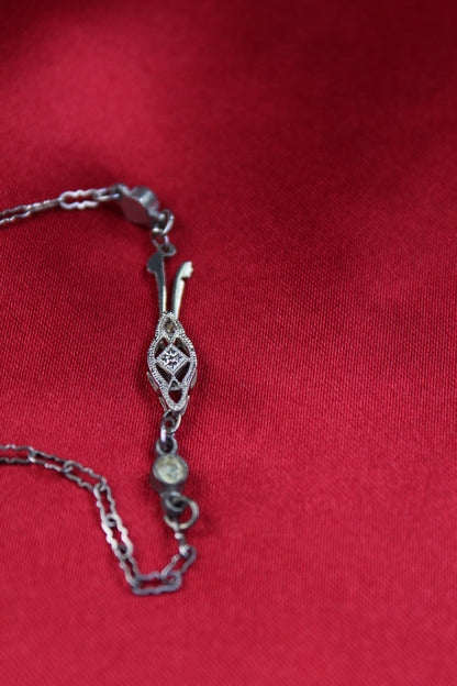 18K Gold Over Sterling Art Deco Paste Diamond Necklace – 1920s Antique