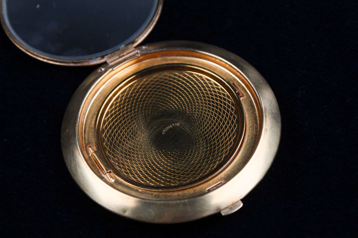 1950s Atomette Bejeweled Owl Gold-Tone Powder Compact with Mirror