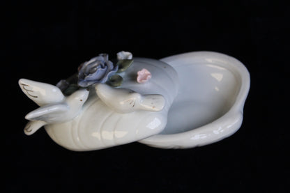 Vintage Porcelain Dove Trinket Box | Hand-Painted Floral Jewelry Box