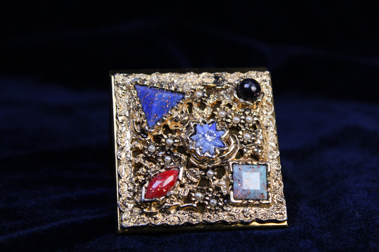 Vintage 1950s Jeweled Floralia Powder Compact | Faux Gemstone & Pearl Vanity Compact
