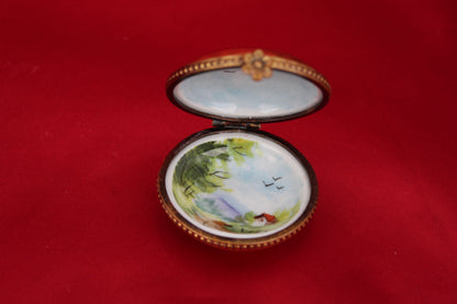 Hand-Painted French Porcelain Trinket Box | Countryside Scene