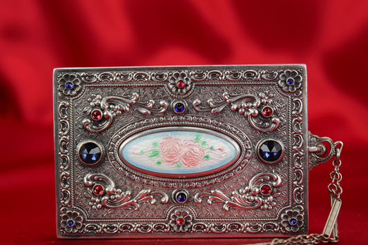 Antique European Silver Guilloché Enamel Compact | Jeweled Vanity Case c. 1920s-1930s