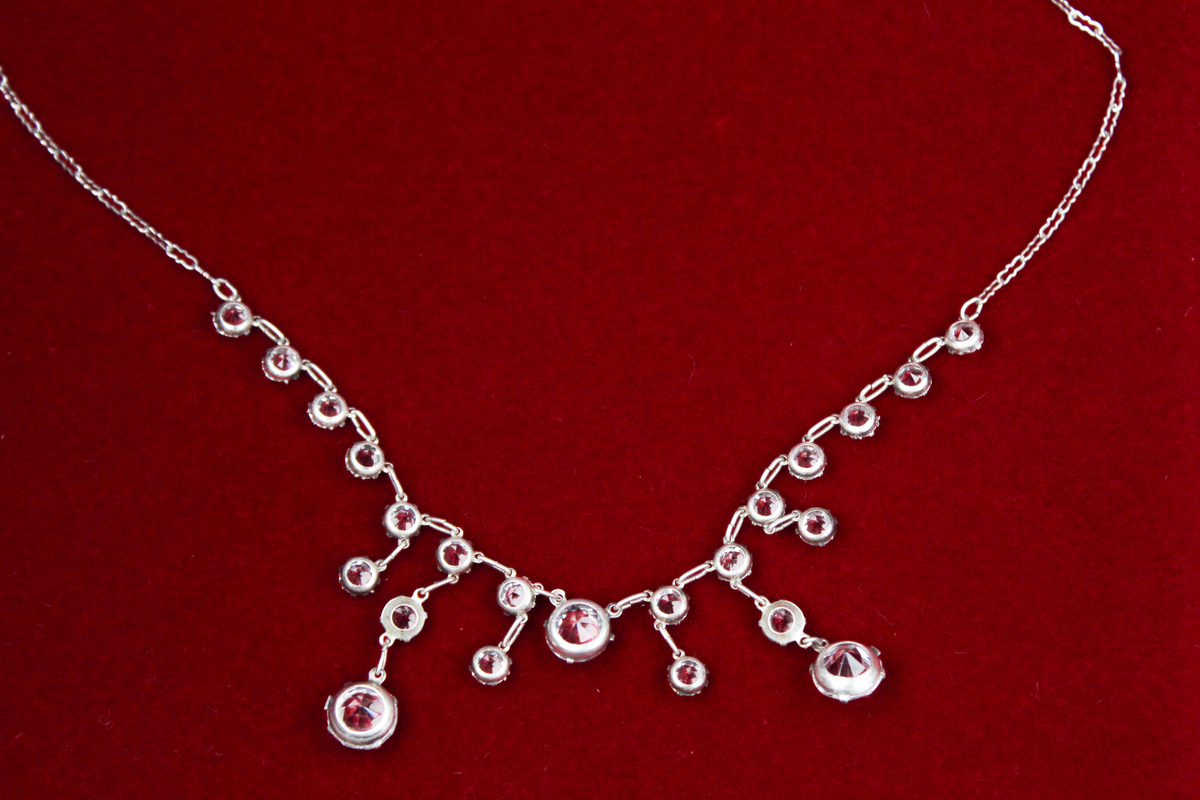 18K Gold Over Sterling Art Deco Paste Diamond Necklace – 1920s Antique