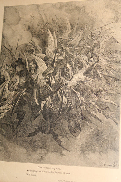 Gustave Doré engraving of angels battling in heaven from Paradise Lost.