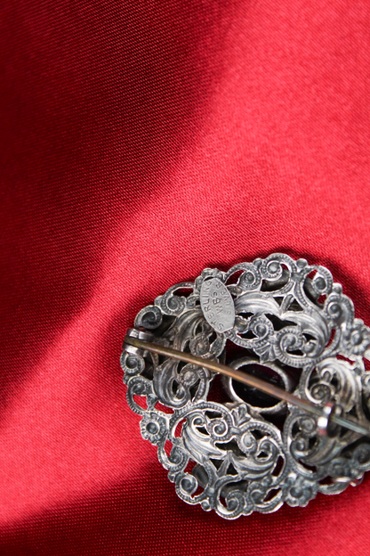 Victorian W.S. Sterling Silver Amethyst Paste Rose Brooch Pendant c. 1880s–1890s