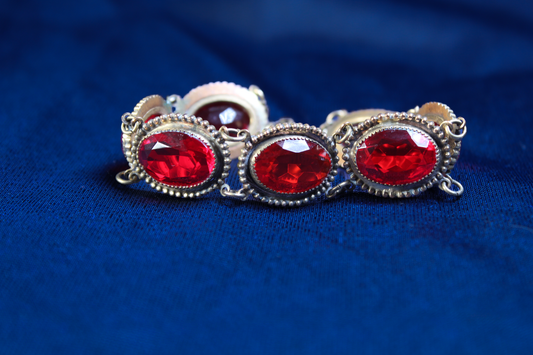 Antique Czech Bracelet | Faceted Red Czech Glass | 6.5” | Bohemian Jewelry