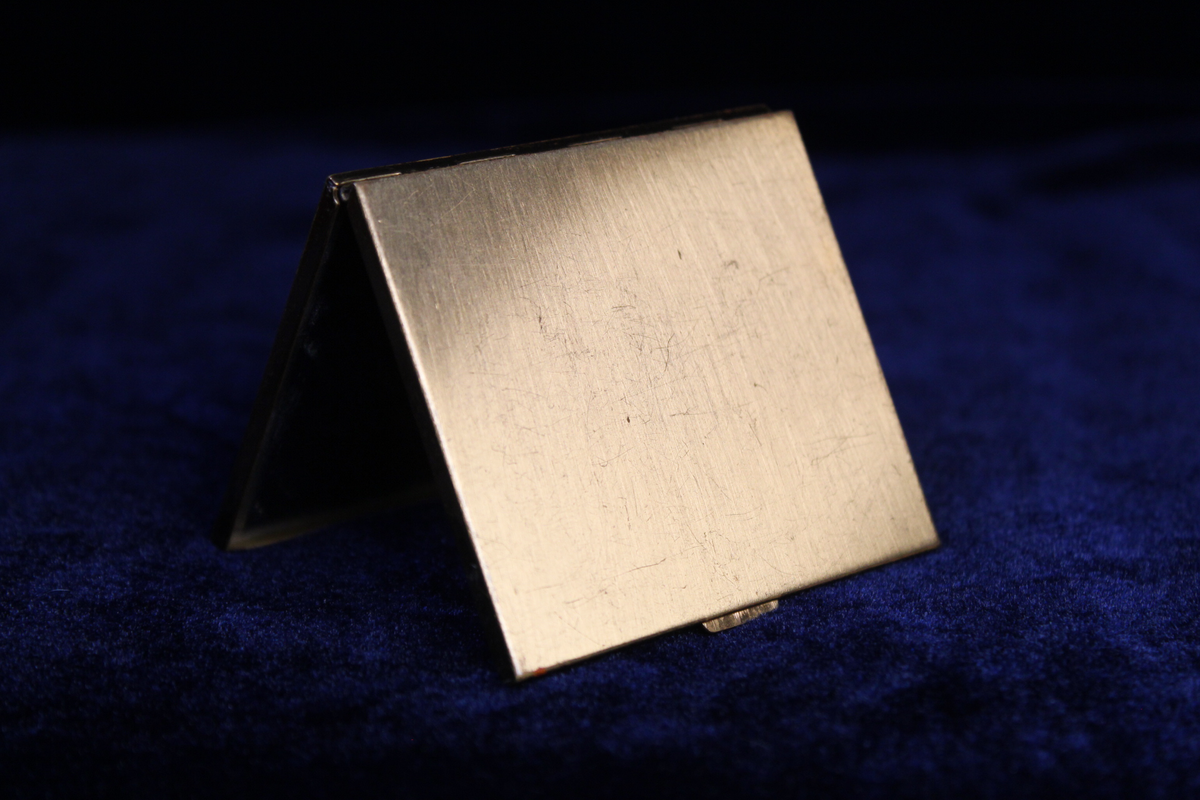 Vintage Mid-Century Gold Tone Harp Powder Compact Mirror | Vanity Compact