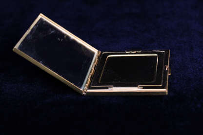 Vintage Mid-Century Gold Tone Harp Powder Compact Mirror | Vanity Compact