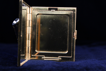 Vintage Mid-Century Gold Tone Harp Powder Compact Mirror | Vanity Compact