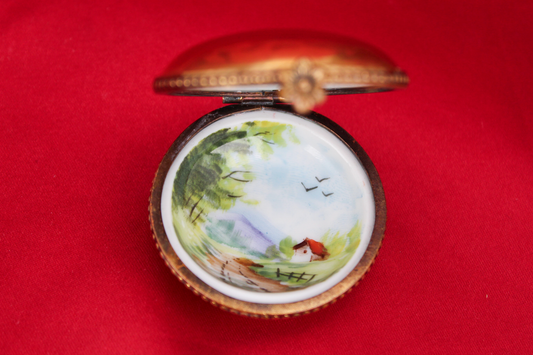 Hand-Painted French Porcelain Trinket Box | Countryside Scene