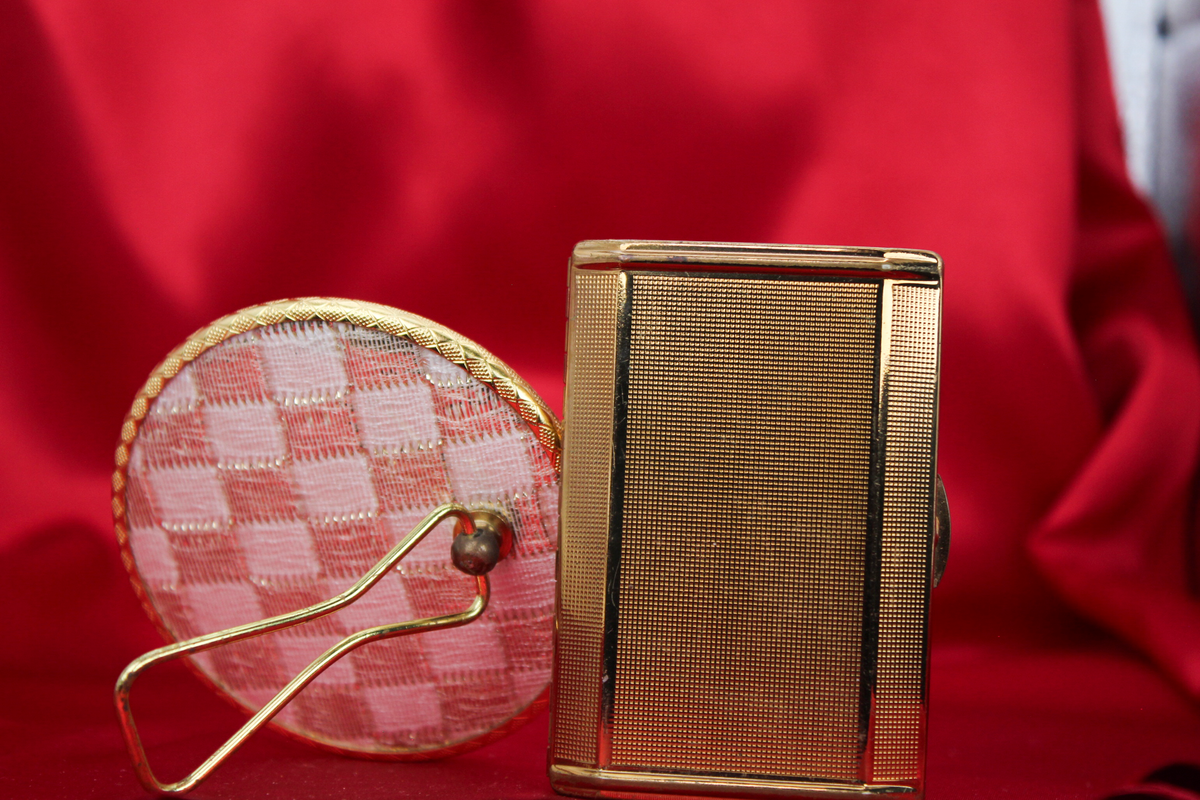 1950s Golden Powder Compact & Vanity Mirror Set